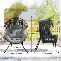 Outsunny Wicker Egg Chair, Indoor Outdoor Rattan Lounge Chair with Thick Cushion and Headrest, Steel Frame, Adjustable Pads, Grey(m-3)