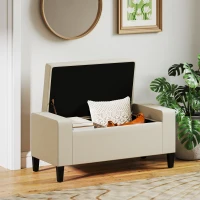 HOMCOM 36" Storage Ottoman Bench, Linen-Look Fabric End of Bed Bench with Solid Wood Frame and Legs, Tufted Storage Chest, Footrest for Living Room, Bedroom, Entryway, Beige(m-7)
