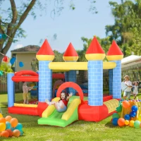 Qaba 9.2 x 9.5FT Bounce House, 4 in 1 Inflatable Bouncy Castle for Kids With Trampoline, Slide, Water Pool, Basket, Blower(m-1)