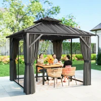 Outsunny 10' x 10' Hardtop Gazebo Canopy with Double Galvanized Steel Roof, Aluminium Frame Permanent Outdoor Gazebo, Dark Grey(m-8)