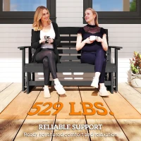 Outsunny Patio Glider Bench w/ HDPE Slatted Double Rocking Chair, Black(m-6)