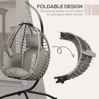 Outsunny Outdoor Hanging Egg Chair with Thick Padded Cushion, Patio Swing Chair, Grey(m-5)