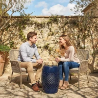 Outsunny 12" Steel Patio End Table, Round Hollow Drum Side Table, Accent Table for Indoor and Outdoor, Navy Blue(m-1)