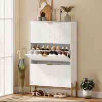 HOMCOM Shoe Cabinet with 3 Flip Drawers, Modern Narrow Shoe Storage Cabinet with Adjustable Shelves, White(m-1)