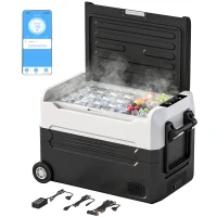 Outsunny 12 Volt Car Refrigerator, 42QT Car Fridge with App Control, 12/24V DC and 100-240V AC, Black(m-11)