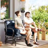 Outsunny Swing Glider Rocking Chair, Double Patio Bench, 2 Person Loveseat with Steel Frame, Cushions, Pillow Armrests, Blue(m-10)