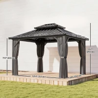 Outsunny 10' x 12' Hardtop Gazebo Canopy with Double Galvanized Steel Roof, Aluminium Frame Permanent Outdoor Gazebo, Dark Grey(m-3)