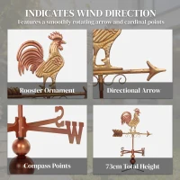 Outsunny Metal Rooster Weathervane, Roof Mount Wind Direction Indicator, Outdoor Weather Vanes(m-8)