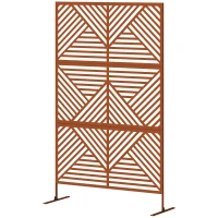 Outsunny Decorative Privacy Fence Screen, Metal Outdoor Privacy Screen Climbing Plant Trellis with Stand, Rhombus Brown(m-1)