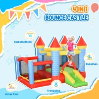 Qaba 9.2 x 9.5FT Bounce House, 4 in 1 Inflatable Bouncy Castle for Kids With Trampoline, Slide, Water Pool, Basket, Blower(m-5)