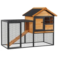 PawHut Rabbit Hutch Outdoor, 48"L Large Wooden Bunny Cage with Run, Bite-Resistant Metal Frame, Removable Plastic Tray, Asphalt Roof, Ramp, Guinea Pig Cage for 1-2 Rabbits, Yellow(m-2)