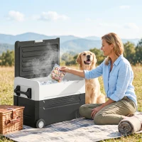 Outsunny 12 Volt Car Refrigerator, 42QT Car Fridge with App Control, 12/24V DC and 100-240V AC, Black(m-1)