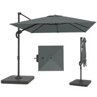 Outsunny 8' x 8' Offset Cantilever Patio Umbrella with Base Weights, UPF50+ Cantilever Parasol with 360° Rotation, Dark Grey(m-2)