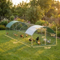 PawHut Large Metal Chicken Coop with Waterproof and Anti-UV Cover for Yard, Outdoor, Duck, Rabbit, 9.2' x 31.2' x 6.5'(m-3)