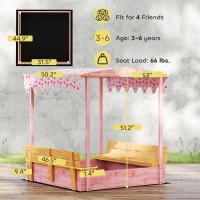Qaba Wooden Sandbox with Cover, Kids Sandbox Outdoor with Seat, Bottom Liner, Canopy for Ages 3-6, Flamingos Print, Pink(m-3)