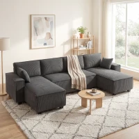 HOMCOM Modular U Shaped Couch, Sectional Sofa with Double Chaises and Spring Cushions, Dark Grey(m-8)