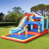 Qaba 14.3 x 8FT Inflatable Bounce House, 4 in 1 Bouncy Castle with Slide, Climbing Wall, Jumping Area, Pool and Blower(m-8)