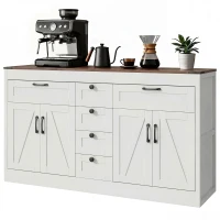 HOMCOM Sideboard Buffet Cabinet, 55" Farmhouse Kitchen Cabinet with 4 Barn Doors, 6 Drawers and 2 Adjustable Shelves, White(m-2)