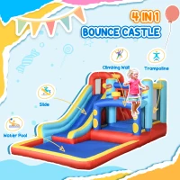 Qaba 14.3 x 8FT Inflatable Bounce House, 4 in 1 Bouncy Castle with Slide, Climbing Wall, Jumping Area, Pool and Blower(m-4)