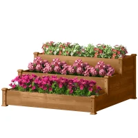 Outsunny 3-Tier Garden Bed Planter Box for Backyard, Patio, 49"x49"x22", Brown(m-2)