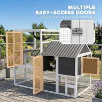 PawHut Catio Outdoor Cat Enclosure, 63" L Large Cat House with 4-Way Adjustable Door, Private House, Hammock, 2 Platforms(m-9)