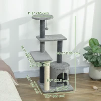 PawHut Cat Tree Cat Tower Multi-Level with Sisal Scratching Post for Kittens and Adults Grey Large 41"H(m-3)