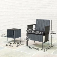 Outsunny 3 Piece Wicker Patio Furniture Set, Outdoor Bistro Set, Side Pockets, Mesh Seat, 2 Tier Glass Table, Cushions, Black(m-3)