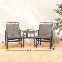 Outsunny Outdoor Glider Chairs with Coffee Table, Patio 2-Seat Rocking Chair Swing with Breathable Sling for Backyard, Garden and Porch, Brown(m-3)