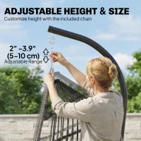 Outsunny Outdoor Hanging Egg Chair with Retractable Footrest Swing Chair with Metal Stand Light Grey(m-9)