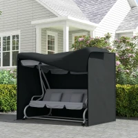 Outsunny 3 Seater Garden Swing Cover, Waterproof 420D Outdoor Swing Bench Cover with Zip, Windproof and Anti-UV, Black(m-8)