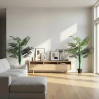 Outsunny 5FT Artificial Palm Tree Set of 2, Fake Tropical Tree with Lifelike Leaves, Faux Plant in Pot for Indoor Decoration, Green(m-9)