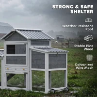 PawHut Chicken Coop with Wheels, 80" L Mobile Hen House with Run, Outdoor Wooden Chicken House with Nesting Box, Tray, Ramp(m-7)