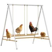 PawHut Chicken Perch for Coop, Chicken Roosting Bars with 2 Swings, Coop Accessories for Farm, Backyard, Silver(m-11)