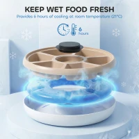 PawHut Automatic Cat Feeder for Dry Wet Food Timed Cat Dog Food Dispenser with 6 Trays 1 Ice Pack Battery Powered Light Brown(m-5)