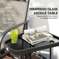 Outsunny Outdoor Glider Chairs with Coffee Table, Patio 2-Seat Rocking Chair Swing with Breathable Sling for Backyard, Gray(m-6)
