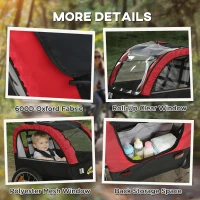 Qaba Bike Trailer for Kids, Baby Bicycle Trailer with 5-Point Harness, 16" Rubber Wheels, Storage Bag, for 18+ Months, Red(m-9)