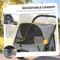 PawHut 3 Wheel Pet Stroller with Easy One-Click Quick Fold, Mesh Window, Washable Cushion, for Medium Dogs, Gray(m-6)