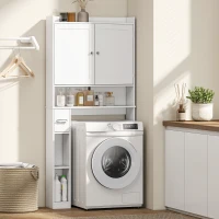 HOMCOM Modern Over the Toilet Storage Cabinet with 2 Doors, Above Commode Storage Cabinet with Toilet Paper Holder, White(m-8)