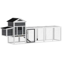 PawHut 117" Extra Large Chicken Coop with Asphalt Roof, Wooden Hen House with Slide-out Tray, Quail Hutch with Nesting Box, Grey(m-2)
