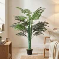 Outsunny 5FT Artificial Palm Tree, Fake Tropical Tree with Lifelike Leaves, Faux Plant in Pot for Indoor Decoration, Green(m-6)