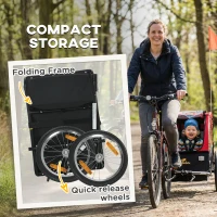 Qaba Bike Trailer for Kids, Baby Bicycle Trailer with 5-Point Harness, 16" Rubber Wheels, Storage Bag, for 18+ Months, Red(m-5)