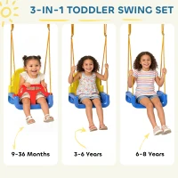 Qaba 3 in 1 Toddler Swing Set, Folding Child Swing Set with Seat Belt, Adjustable Seat for Outdoor Indoor, Blue(m-4)