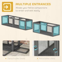 PawHut Wooden 98" Cat Tunnel for Outdoor with Combinable Design, 8 Doors, Dark Gray(m-6)