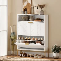 HOMCOM Shoe Cabinet with 2 Flip Drawers, Modern Narrow Shoe Storage Cabinet with Open Compartment, Adjustable Shelves, White(m-1)