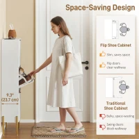 HOMCOM Shoe Cabinet with 3 Flip Drawers, Modern Narrow Shoe Storage Cabinet with Adjustable Shelves, White(m-4)