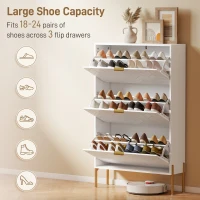 HOMCOM Shoe Cabinet with 3 Flip Drawers, Modern Narrow Shoe Storage Cabinet with Adjustable Shelves, White(m-5)