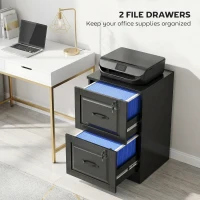 HOMCOM 2 Drawer File Cabinet with Lock, Vertical Filing Cabinet with Adjustable Hanging Bars for A4 and Letter Size, Black(m-4)