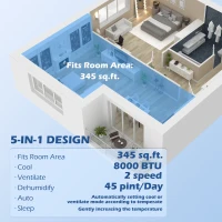 HOMCOM 8,000 BTU Moible Air Conditioner 345 Sq. Ft., Dehumidifier Fan Auto Sleep with 24H Timer On/Off, Window Kit, White(m-4)