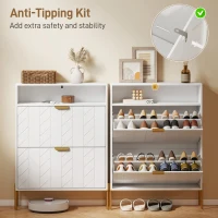 HOMCOM Shoe Cabinet with 2 Flip Drawers, Modern Narrow Shoe Storage Cabinet with Open Compartment, Adjustable Shelves, White(m-10)