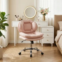 HOMCOM Criss Cross Chair, Swivel Wide Office Chair with Leathaire Upholstery, Tilting, No Arm, Pink(m-10)